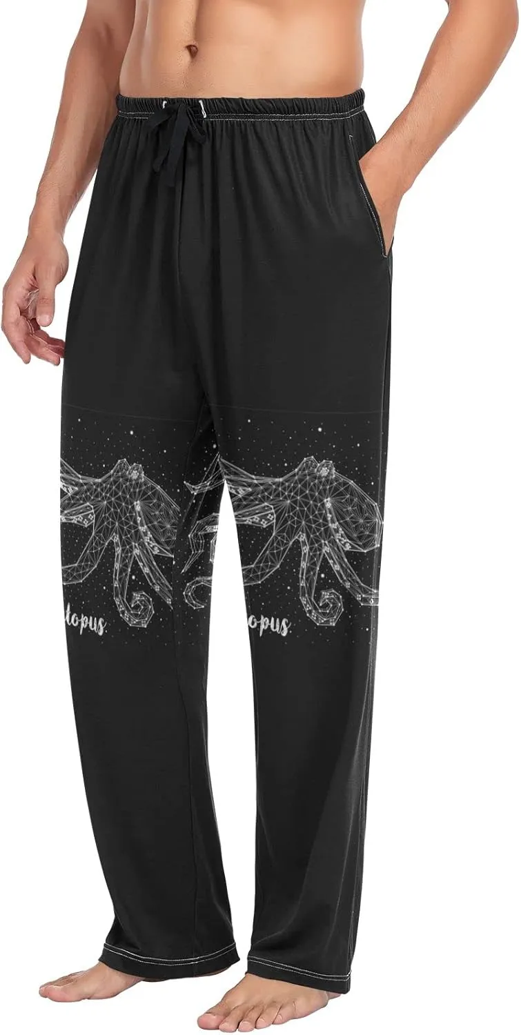 Men's Pajama Pants Straight Trouser Sleep Lounge Pants Sleepwear with Pockets