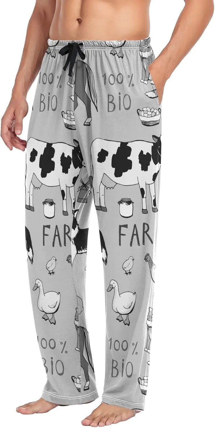 Men's Pajama Pants Straight Trouser Sleep Lounge Pants Sleepwear with Pockets