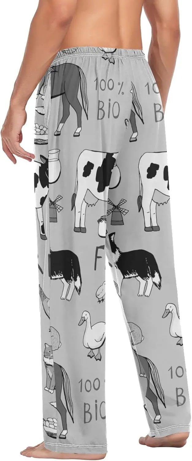 Men's Pajama Pants Straight Trouser Sleep Lounge Pants Sleepwear with Pockets