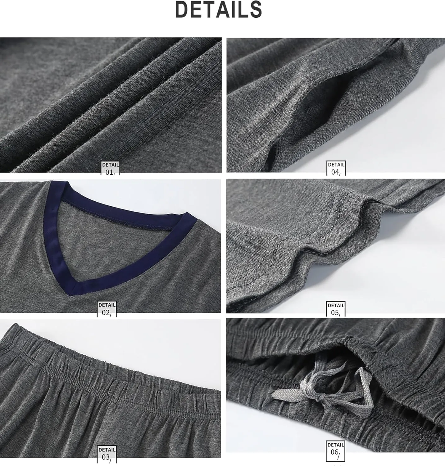Men's Pajama Set 3 Pieces Lightweight Cozy Modal Lounge Sleep Set Bottoms Pants Shorts for Men with Pockets L-6XL
