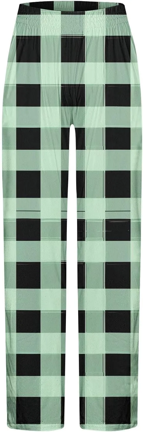 Men's Pajamas Pants Fashion Plaid Print Elastic Waist Loose Comfy Home Casual Sleepwear Sweatpant Trouser