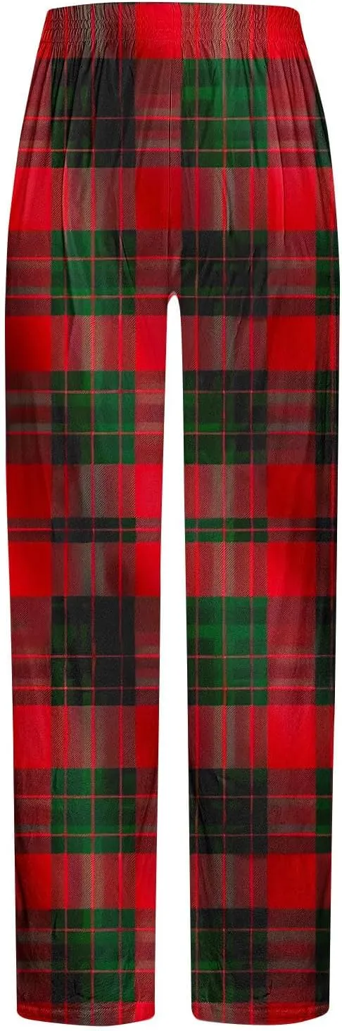 Men's Pajamas Pants Fashion Plaid Print Elastic Waist Loose Comfy Home Casual Sleepwear Sweatpant Trouser