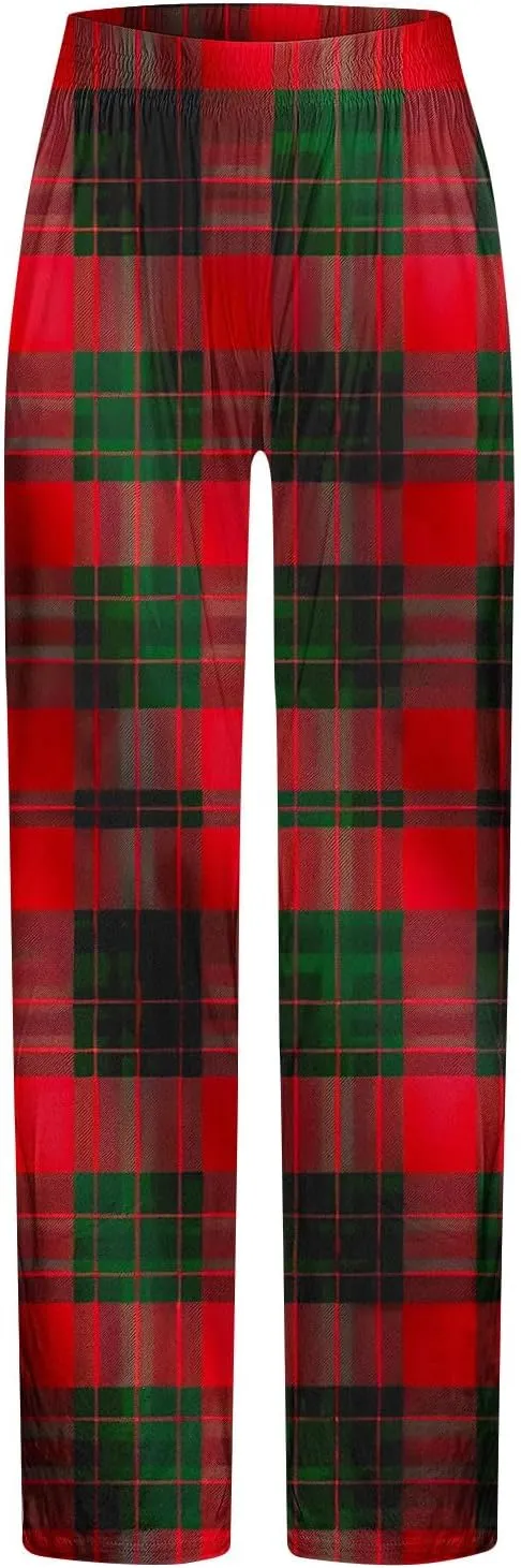 Men's Pajamas Pants Fashion Plaid Print Elastic Waist Loose Comfy Home Casual Sleepwear Sweatpant Trouser
