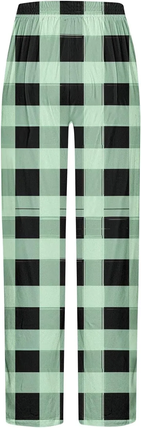 Men's Pajamas Pants Fashion Plaid Print Elastic Waist Loose Comfy Home Casual Sleepwear Sweatpant Trouser