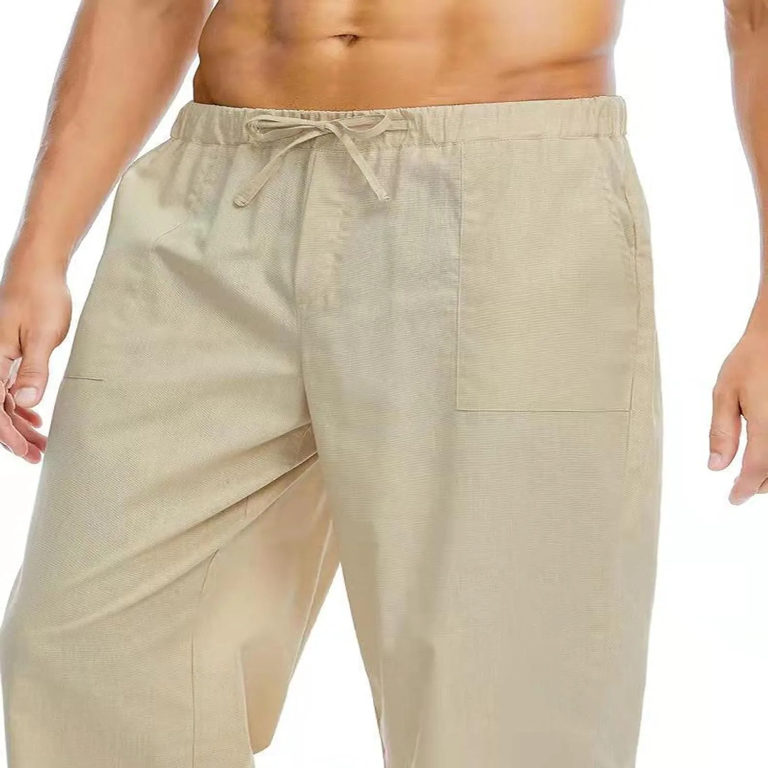 Men's Pants Casual Loose Quick Dry Drawstring Elastic Waist Solid Color Pants Lightweight Straight-Legs with Pockets