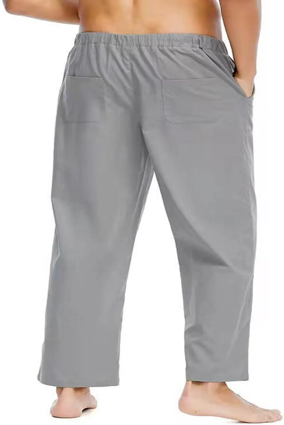 Men's Pants Casual Loose Quick Dry Drawstring Elastic Waist Solid Color Pants Lightweight Straight-Legs with Pockets