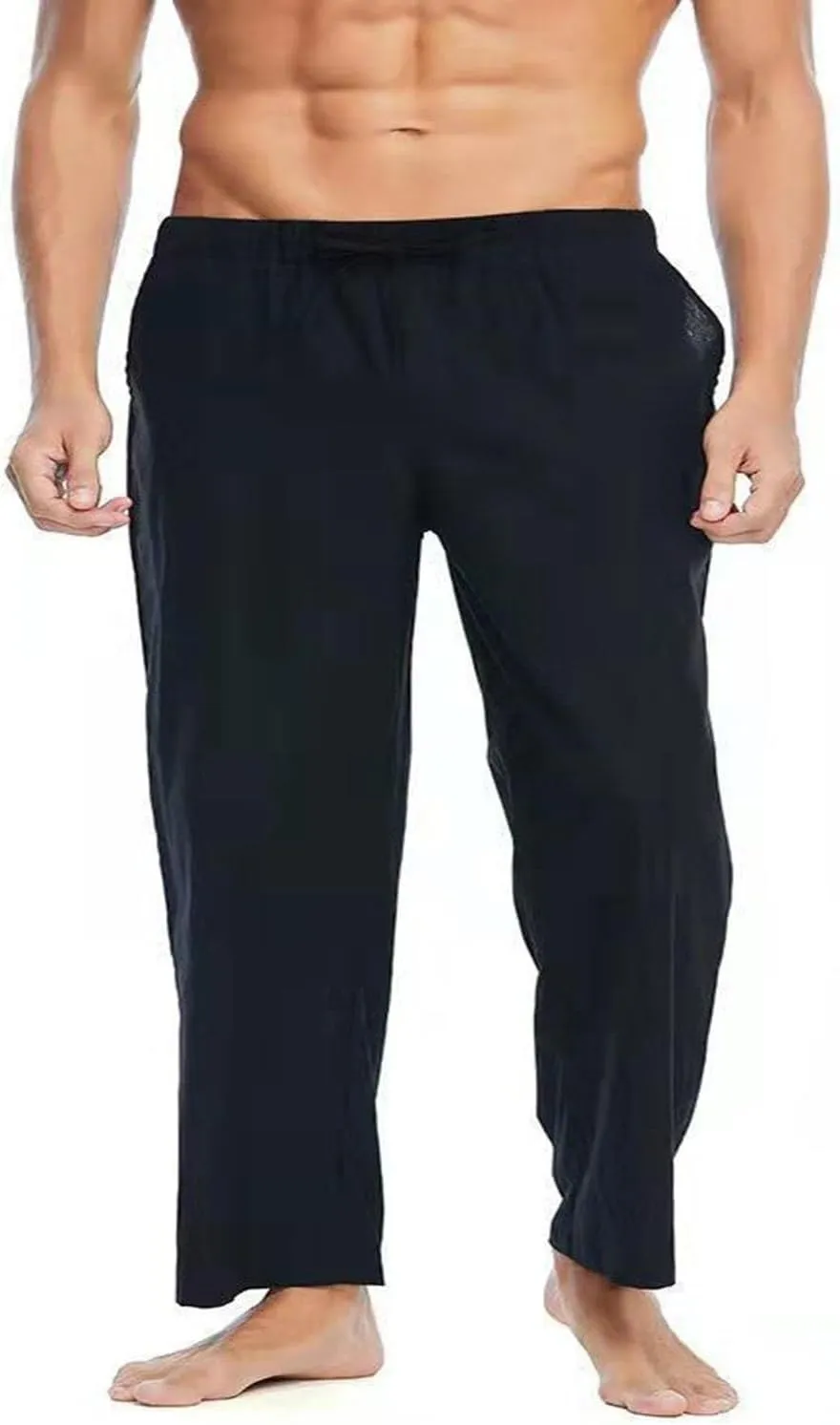 Men's Pants Casual Loose Quick Dry Drawstring Elastic Waist Solid Color Pants Lightweight Straight-Legs with Pockets