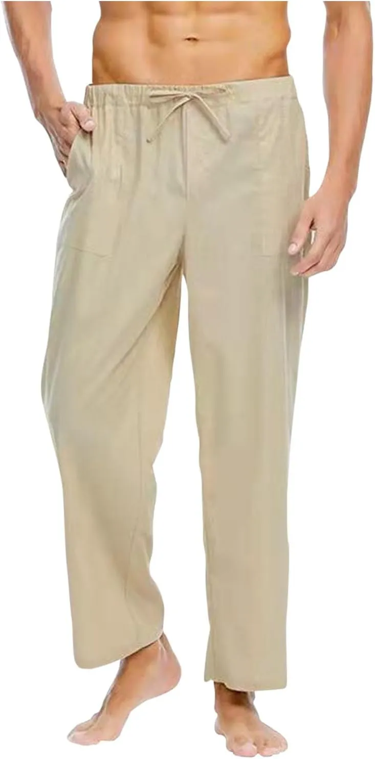 Men's Pants Casual Loose Quick Dry Drawstring Elastic Waist Solid Color Pants Lightweight Straight-Legs with Pockets