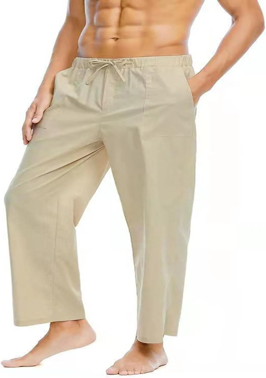 Men's Pants Casual Loose Quick Dry Drawstring Elastic Waist Solid Color Pants Lightweight Straight-Legs with Pockets