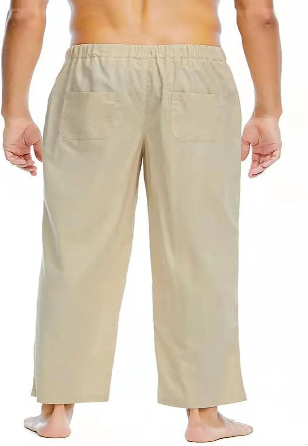 Men's Pants Casual Loose Quick Dry Drawstring Elastic Waist Solid Color Pants Lightweight Straight-Legs with Pockets