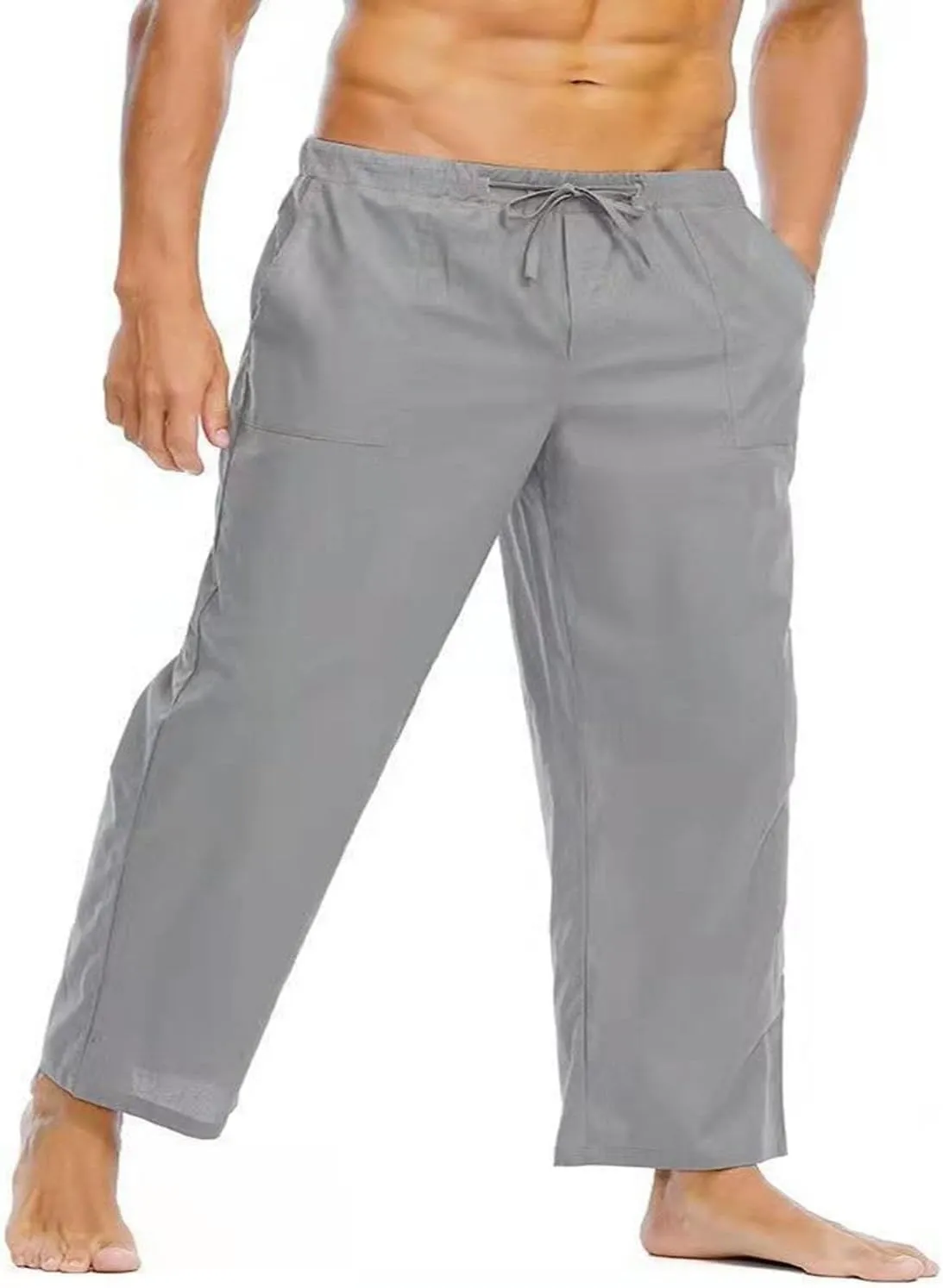 Men's Pants Casual Loose Quick Dry Drawstring Elastic Waist Solid Color Pants Lightweight Straight-Legs with Pockets