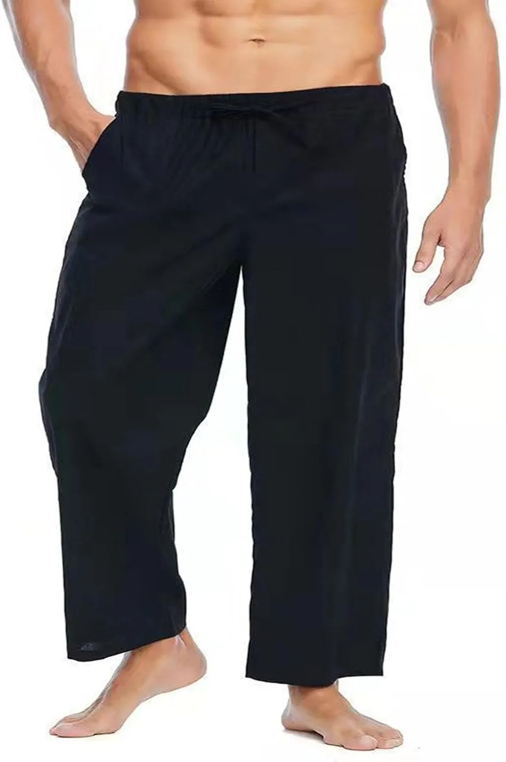 Men's Pants Casual Loose Quick Dry Drawstring Elastic Waist Solid Color Pants Lightweight Straight-Legs with Pockets