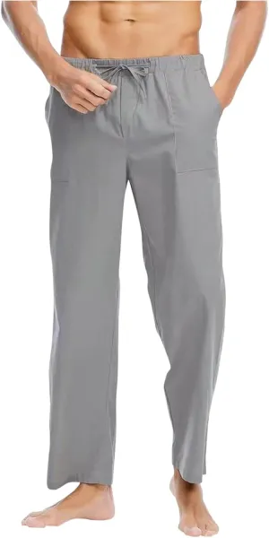 Men's Pants Casual Loose Quick Dry Drawstring Elastic Waist Solid Color Pants Lightweight Straight-Legs with Pockets