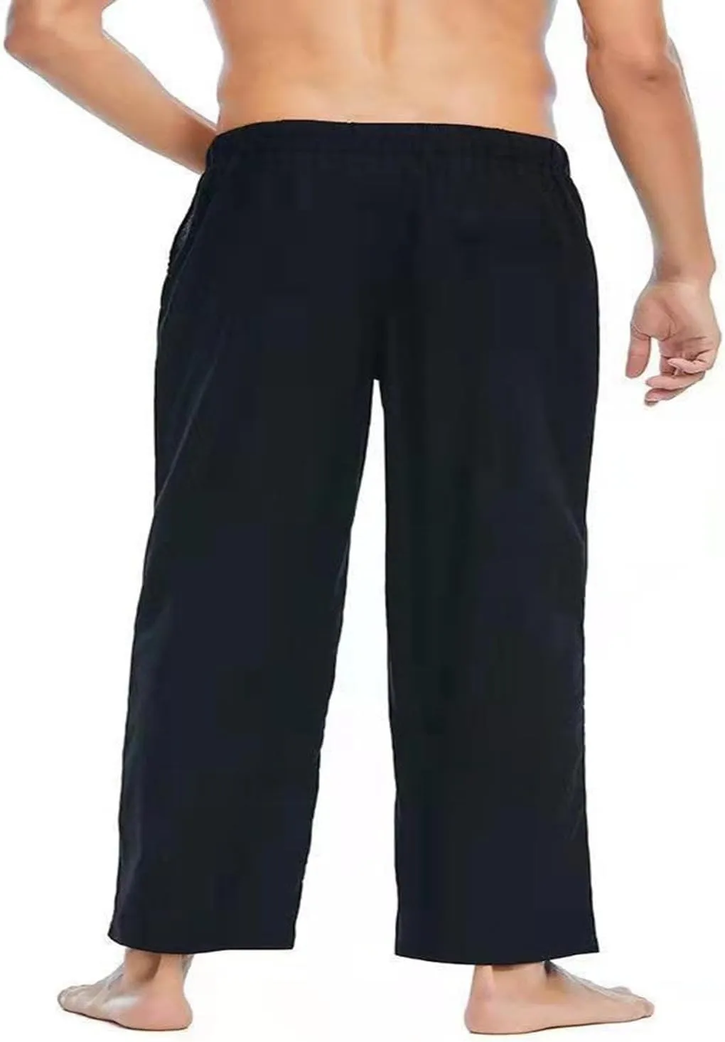 Men's Pants Casual Loose Quick Dry Drawstring Elastic Waist Solid Color Pants Lightweight Straight-Legs with Pockets