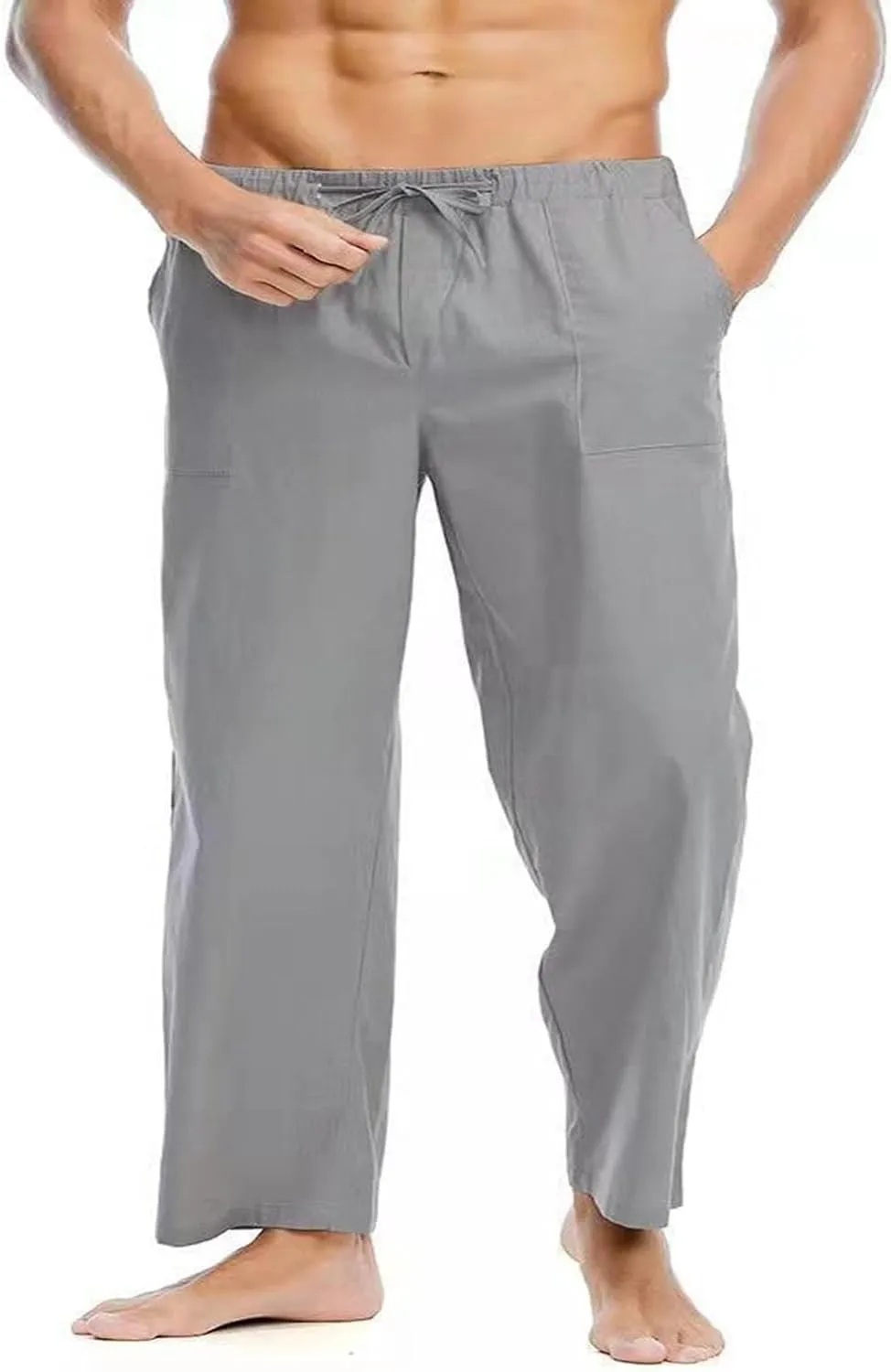 Men's Pants Casual Loose Quick Dry Drawstring Elastic Waist Solid Color Pants Lightweight Straight-Legs with Pockets