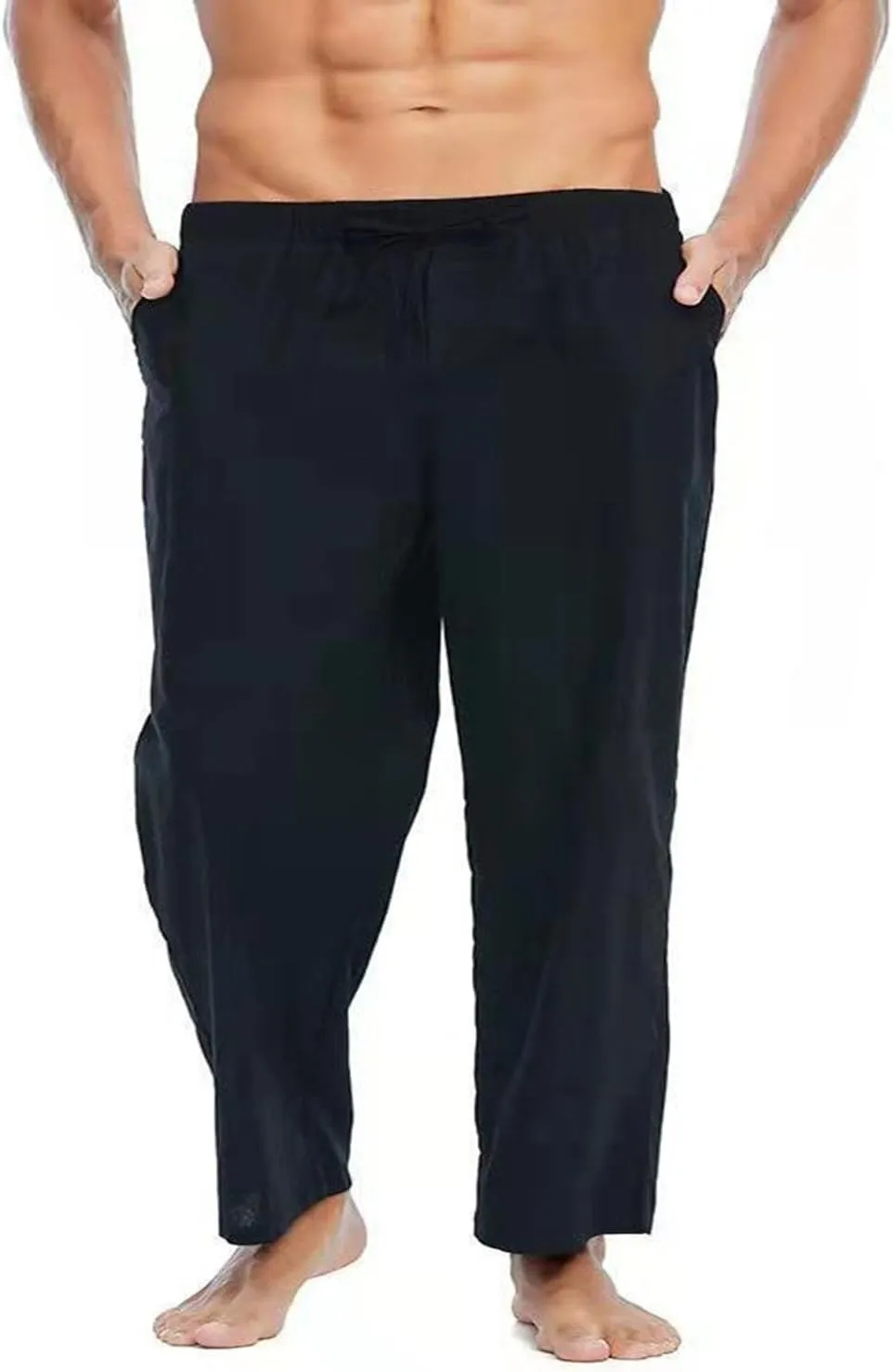 Men's Pants Casual Loose Quick Dry Drawstring Elastic Waist Solid Color Pants Lightweight Straight-Legs with Pockets