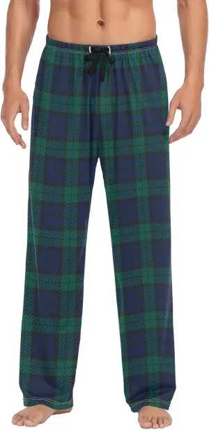 Mens Plaid Twill Pajama Bottoms Navy Black Green Pajama Pants for Men Lounge Pants XL