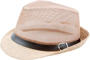 Men's Summer Fedora Hats Panama Breathable Mesh Hats Sun Hat Lightweight Beach Hat