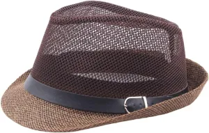 Men's Summer Fedora Hats Panama Breathable Mesh Hats Sun Hat Lightweight Beach Hat