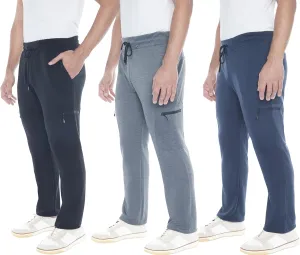 Mens Sweatpants 3-Pack Tech Fleece Cargo Active Athletic Pants with Cargo Zipper Pockets and Drawstring. Sizes: XS to 3XL