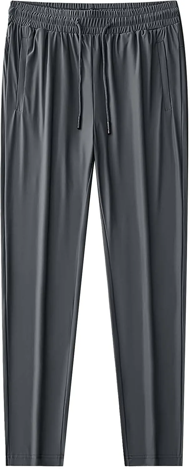 Men's Sweatpants Ice Silk Quick Dry Baggy Trousers Casual Plus Size Solid Color Drawstring Loose Fit Fashion Pants