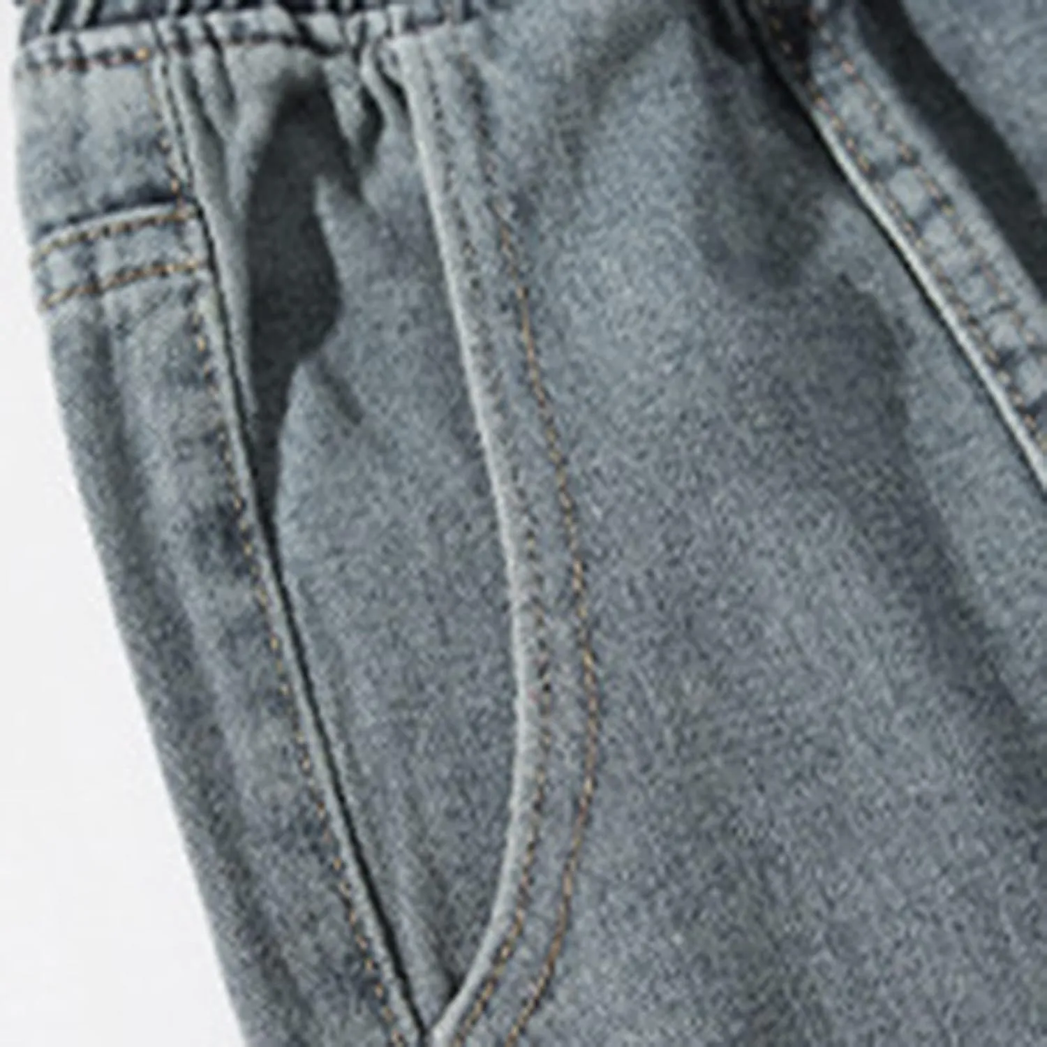 Mens Vintage Straight Denim Jeans Drawstrings Loose Fit Washed Cotton Denim Pants Casual Lightweight Outdoor Trousers