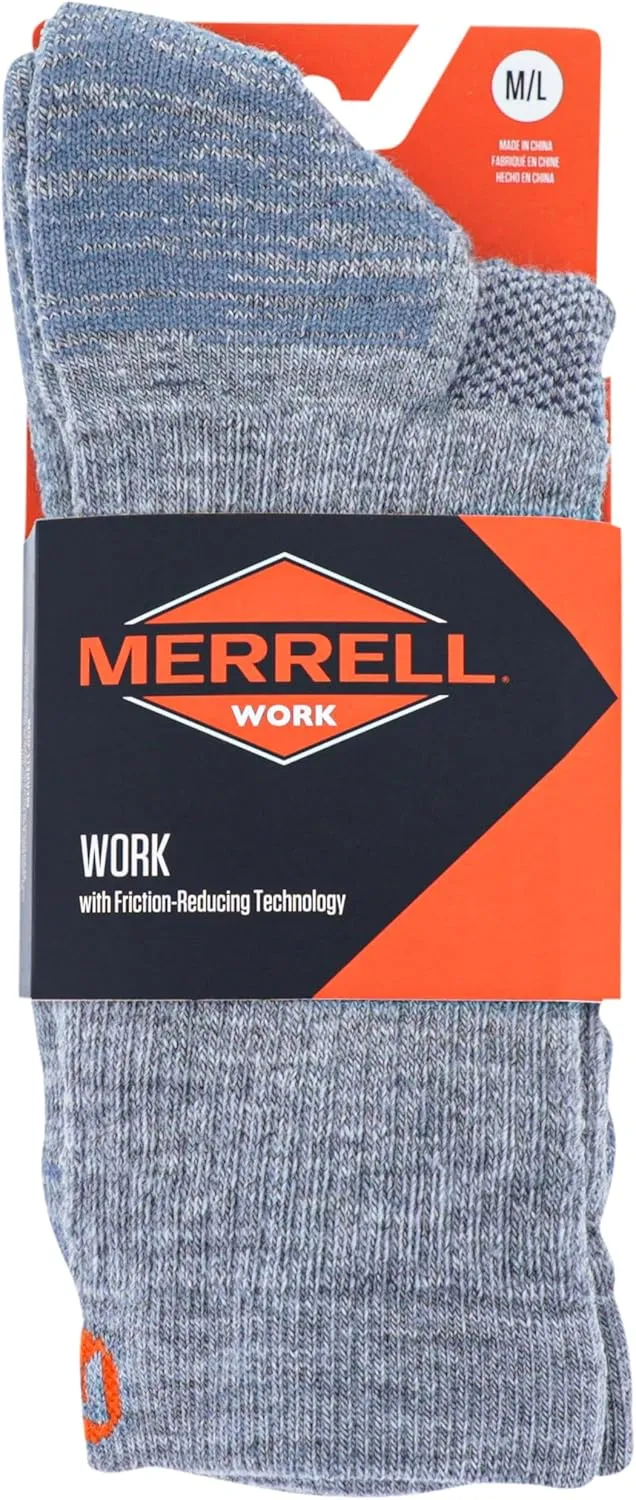 Merrell unisex-adult Premium Wool Work Crew Socks Arch Support and Breathable Mesh