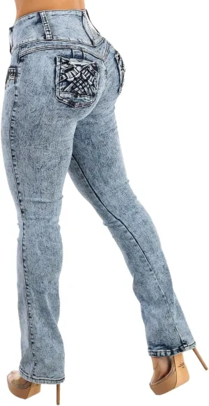 Moda Xpress Women's Butt Lifting High Waisted Bootcut Jeans - Stretchy, Comfortable Flare Jeans in Junior Size Vintage Style