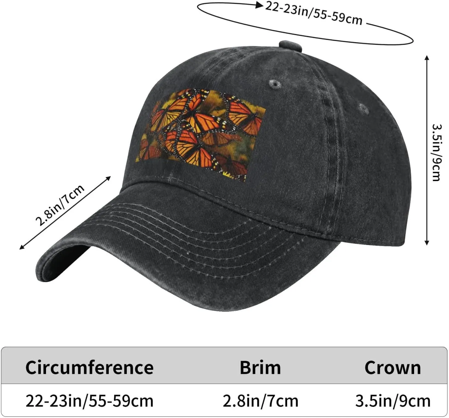 Monarch Butterflies Unisex Baseball Cap Breathable Cotton Trucker Hat Classic Denim Dad Hat Summer Sun Hat