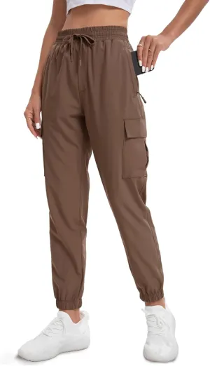 MOURCE Womens Hiking Pants Lightweight Quick Dry Adjustable Cargo Joggers with Zippered Pockets