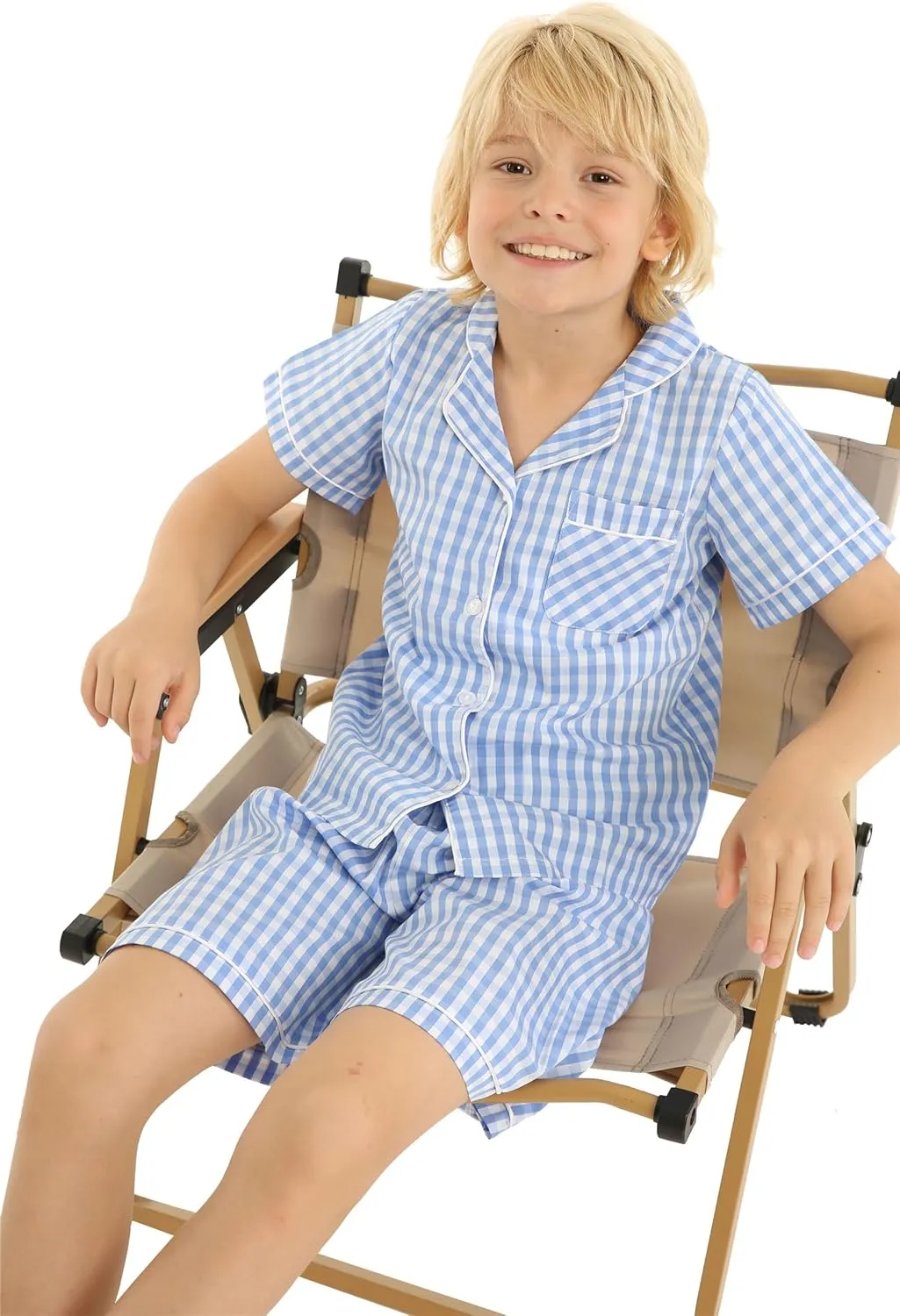 Mud Kingdom Girls Boys Summer Pajama Set Plaid Cute Peter Pan Collar