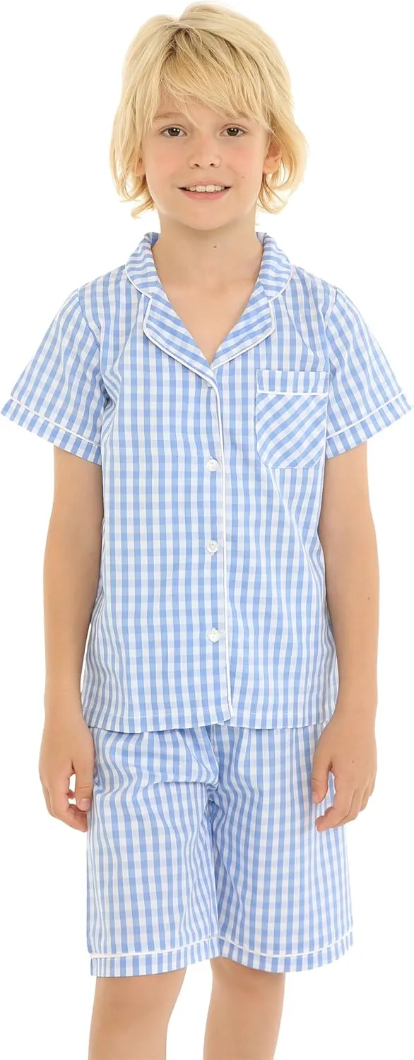 Mud Kingdom Girls Boys Summer Pajama Set Plaid Cute Peter Pan Collar