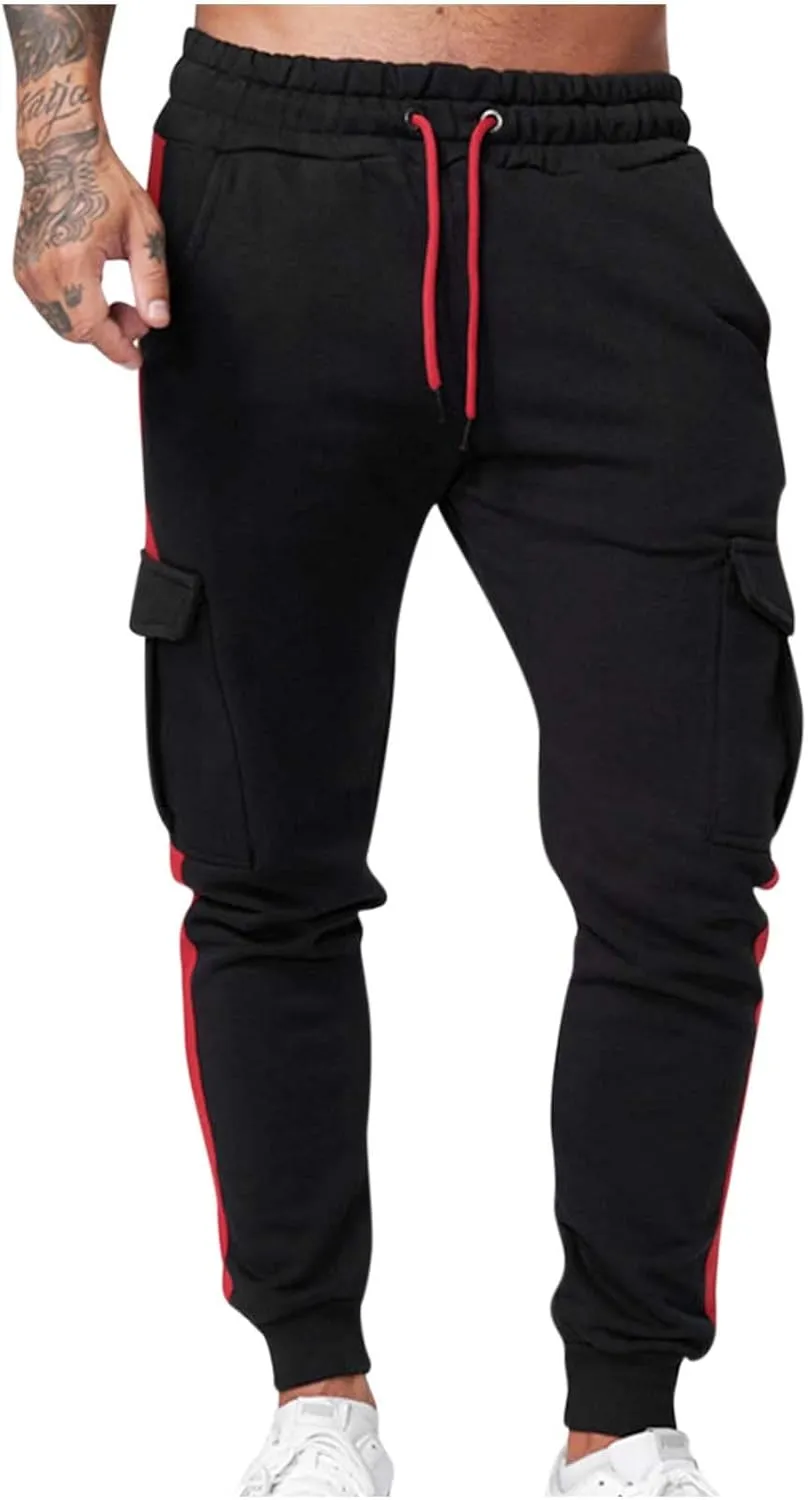 Muscularfit Black Joggers Men Slim Fit Drawstring Elastic Waist Cargo Pants Multi Pockets Causal Slacks Tapered Sweatpants