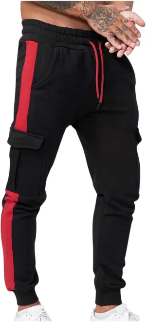 Muscularfit Black Joggers Men Slim Fit Drawstring Elastic Waist Cargo Pants Multi Pockets Causal Slacks Tapered Sweatpants