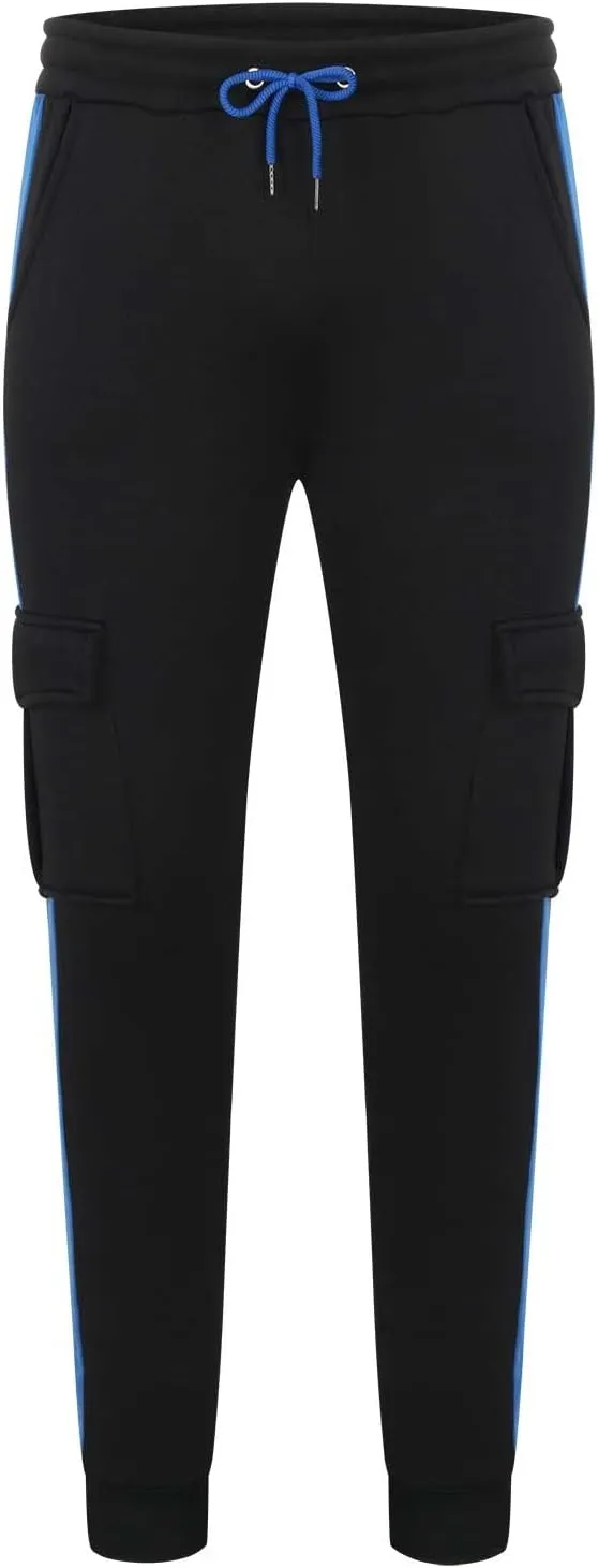 Muscularfit Black Joggers Men Slim Fit Drawstring Elastic Waist Cargo Pants Multi Pockets Causal Slacks Tapered Sweatpants