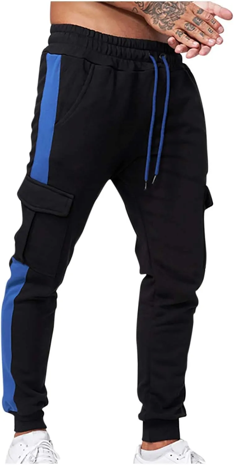 Muscularfit Black Joggers Men Slim Fit Drawstring Elastic Waist Cargo Pants Multi Pockets Causal Slacks Tapered Sweatpants
