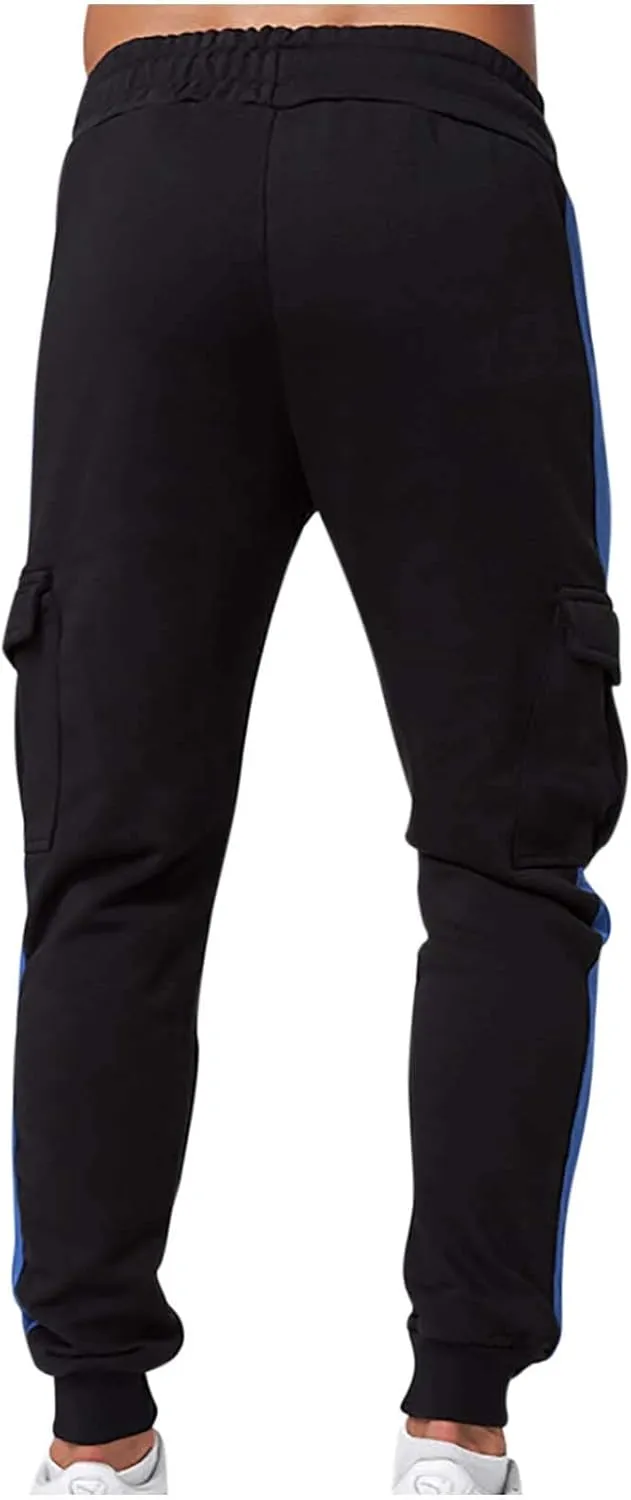 Muscularfit Black Joggers Men Slim Fit Drawstring Elastic Waist Cargo Pants Multi Pockets Causal Slacks Tapered Sweatpants