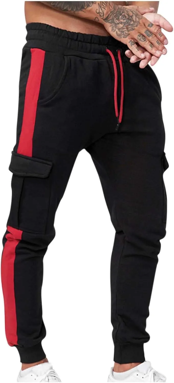 Muscularfit Black Joggers Men Slim Fit Drawstring Elastic Waist Cargo Pants Multi Pockets Causal Slacks Tapered Sweatpants