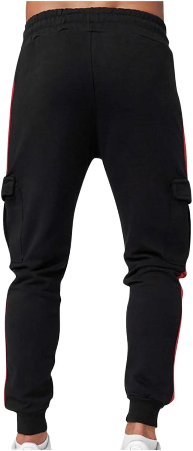 Muscularfit Black Joggers Men Slim Fit Drawstring Elastic Waist Cargo Pants Multi Pockets Causal Slacks Tapered Sweatpants