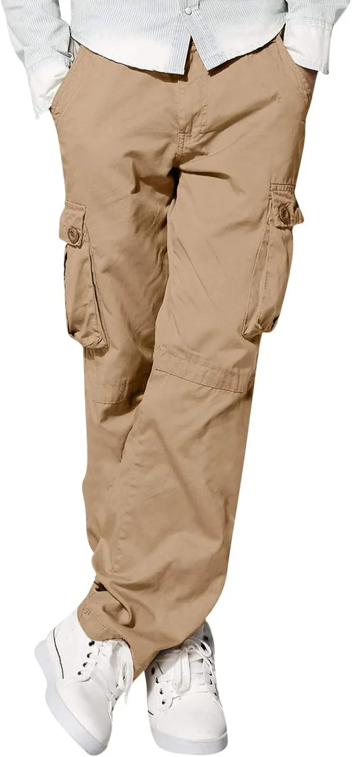 Muscularfit Men Cargo Pants Causal Cotton Multi Pockets Buckle Zipper Cargo Pants for Men Loose Athletic Straight Sweatpants