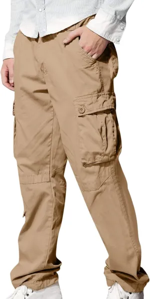 Muscularfit Men Cargo Pants Causal Cotton Multi Pockets Buckle Zipper Cargo Pants for Men Loose Athletic Straight Sweatpants