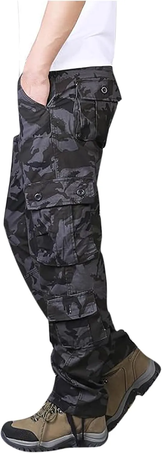 Muscularfit Mens Cargo Pants with Pockets Stretch Camo Multi Pockets Sport Sweatpants Camouflage Causal Joggers Athletic Pant