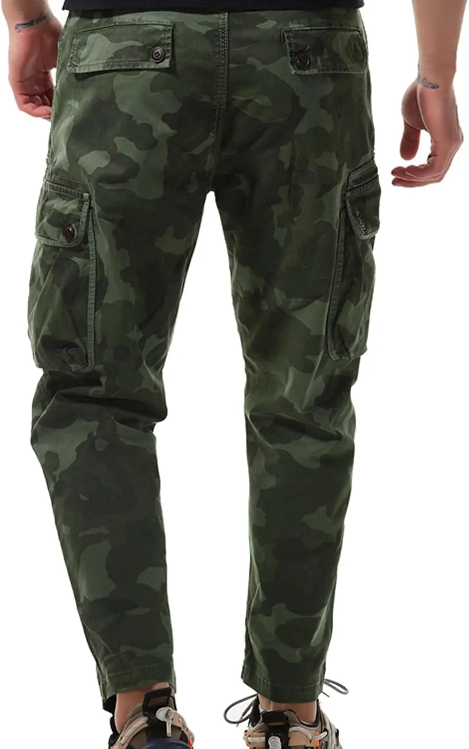 Muscularfit Mens Pants Casual Relaxed Fit Buckle Zipper Multi Pockets Camo Cargo Pants Big and Tall Camouflage Loose Trousers