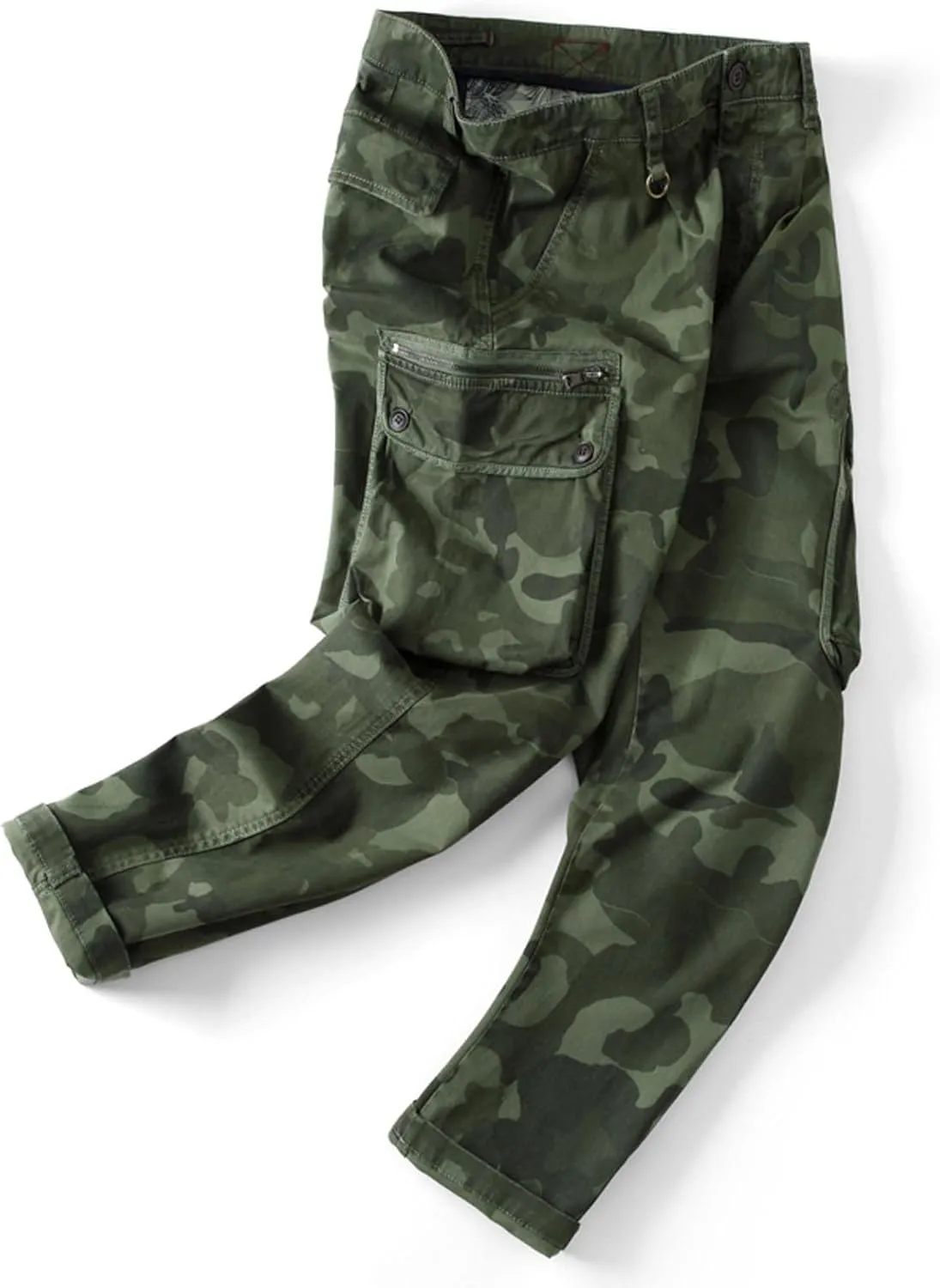 Muscularfit Mens Pants Casual Relaxed Fit Buckle Zipper Multi Pockets Camo Cargo Pants Big and Tall Camouflage Loose Trousers