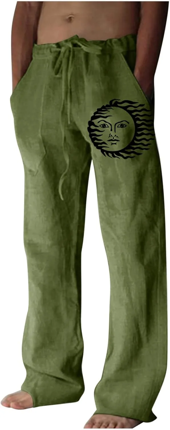 Muscularfit White Linen Pants for Men 2023 Fashion Drawstring Elastic Waist Straight Legs Casual Loose Solid Beach Trousers
