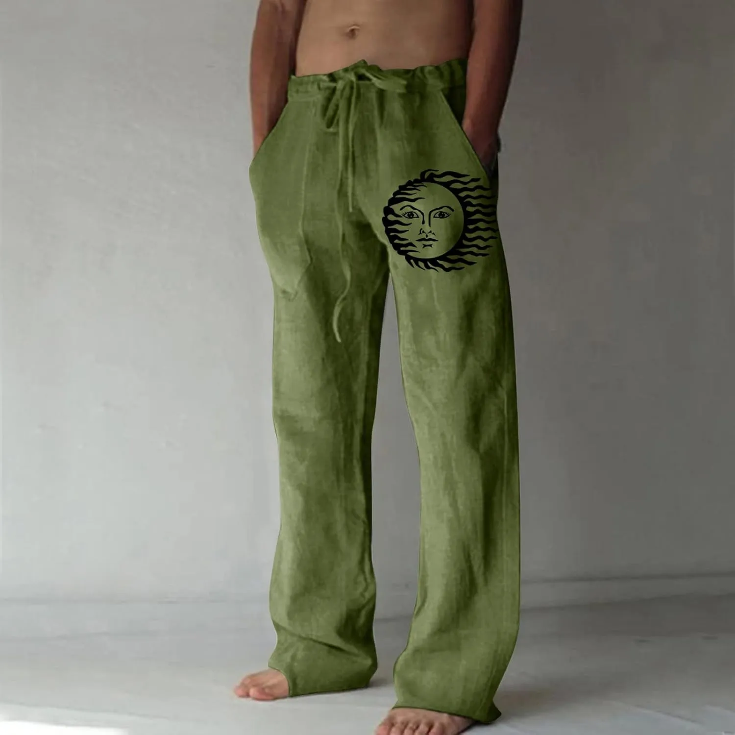 Muscularfit White Linen Pants for Men 2023 Fashion Drawstring Elastic Waist Straight Legs Casual Loose Solid Beach Trousers