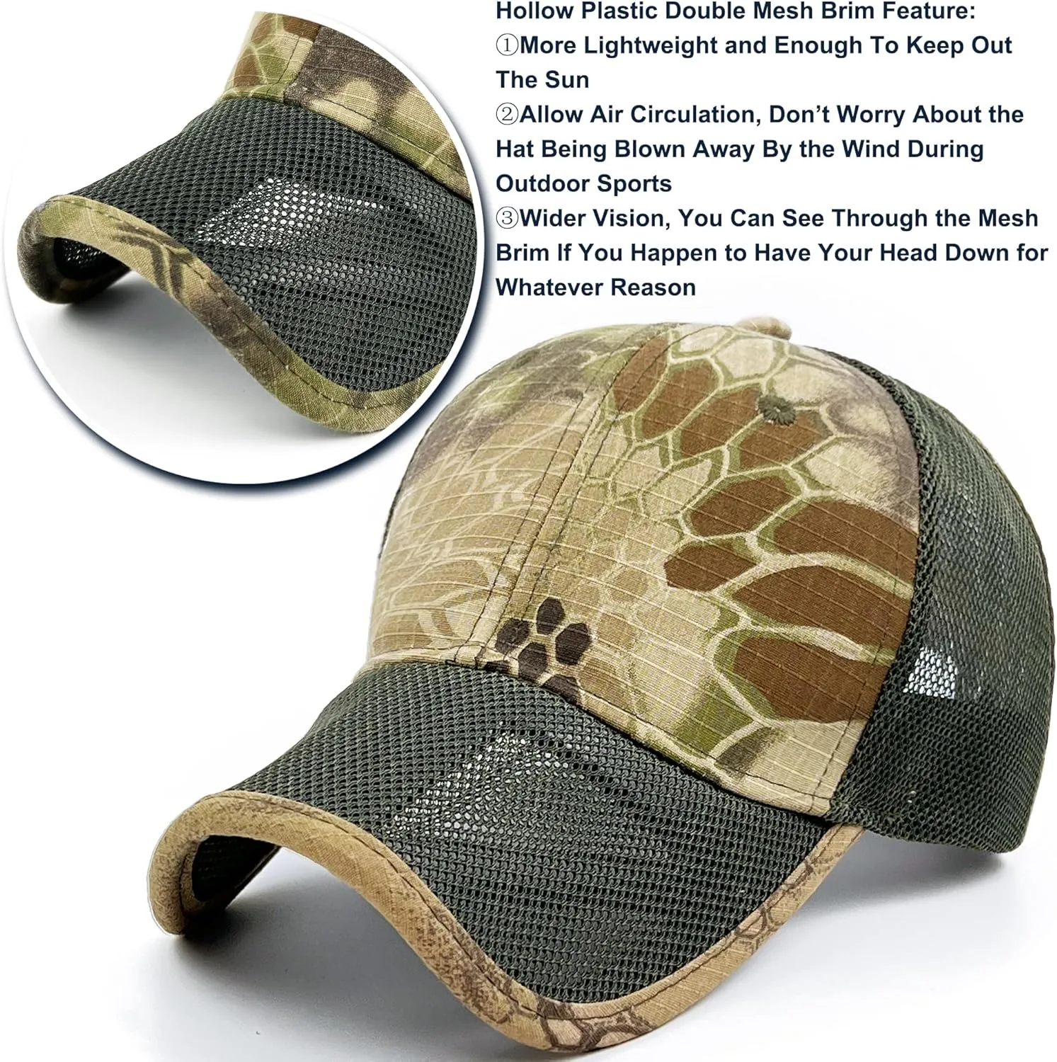 Oversize XXL Mens Tactical Camo Baseball Caps Breathable Mesh Womens Patriotic Operator Camouflage Ball Hats