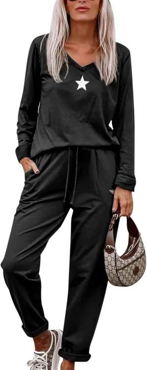 Paintcolors Women's 2 Piece Outfit Long Sleeve Crewneck Tracksuit Solid Color Sweatsuit Lounge Matching Set with Pockets