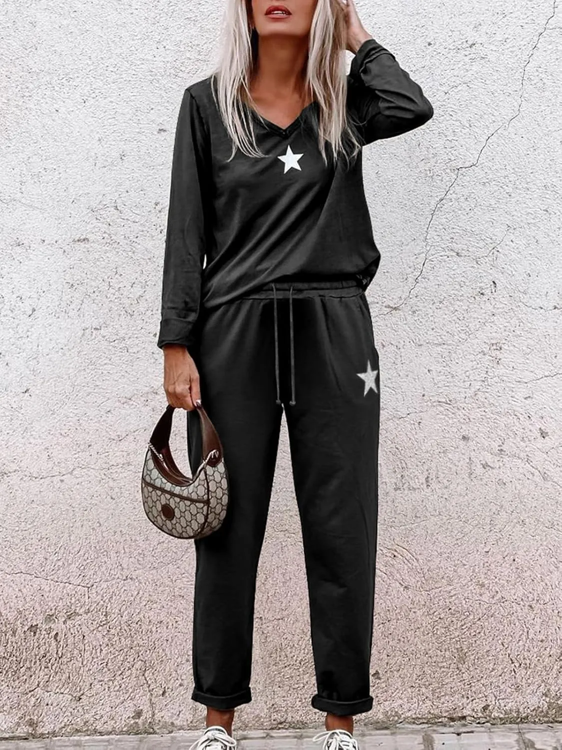 Paintcolors Women's 2 Piece Outfit Long Sleeve Crewneck Tracksuit Solid Color Sweatsuit Lounge Matching Set with Pockets