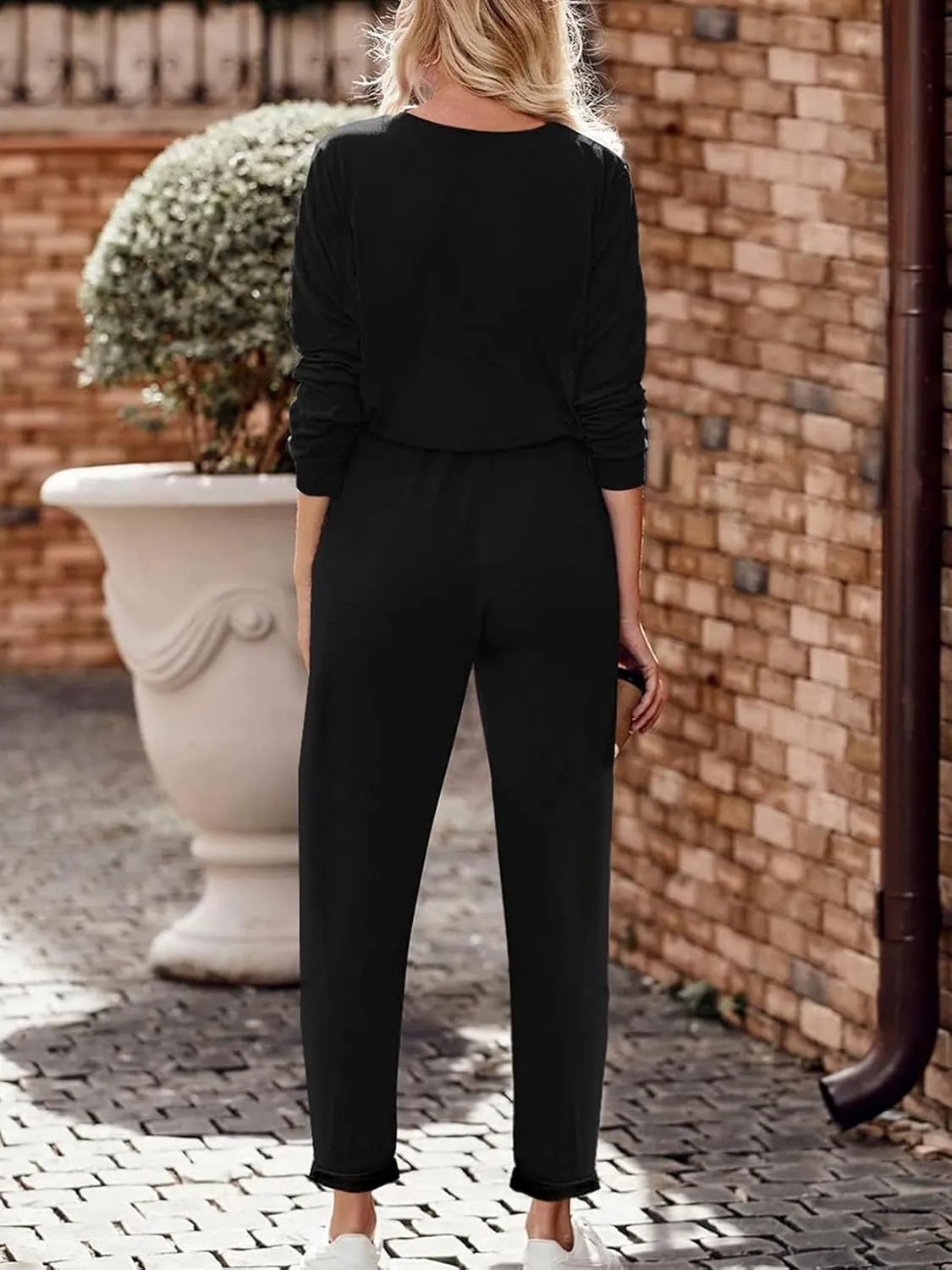 Paintcolors Women's 2 Piece Outfit Long Sleeve Crewneck Tracksuit Solid Color Sweatsuit Lounge Matching Set with Pockets